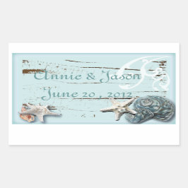 Elegant Seashells Beach Wedding Stationery Rechteckiger Aufkleber