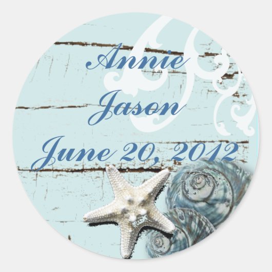 Elegant Seashells Beach Wedding Stationery Runder Aufkleber (Vorderseite)