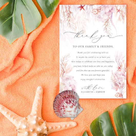 Elegant Seashells Corals Wedding Dankeskarte