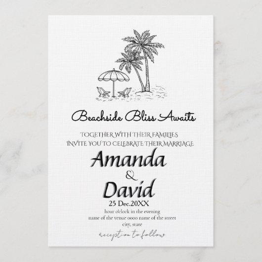 Elegant Seaside Beach Wedding Invitation Einladung (Vorderseite)