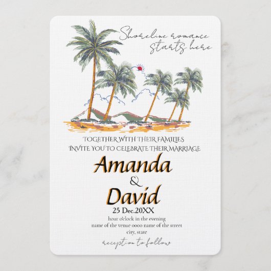 Elegant Seaside Beach Wedding Invitation Einladung (Vorderseite)