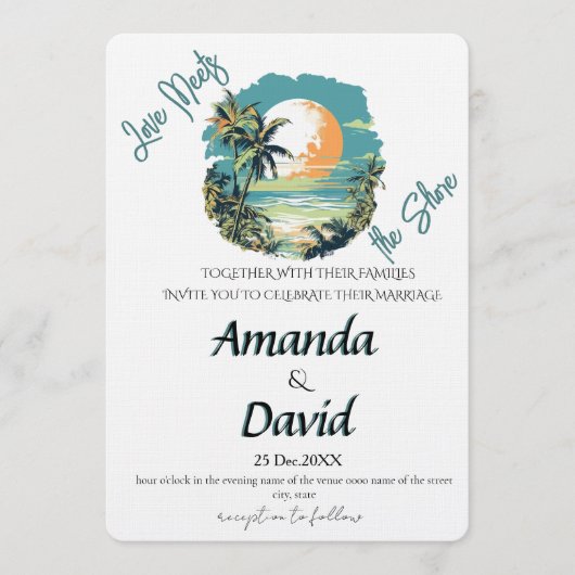 Elegant Seaside Beach Wedding Invitation Einladung (Vorderseite)