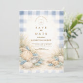 Elegant Seaside Shell Wedding Save The Date (Stehend Vorderseite)