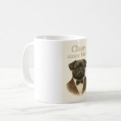 Elegant seit Geburt – Schwarzer Mops Kaffeetasse (Vorderseite Links)
