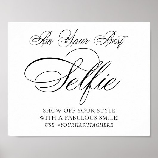 Elegant Selfie Smile Black Script | Ihr Hashtag Poster (Vorne)