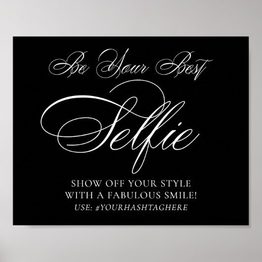 Elegant Selfie Smile White Script | Ihr Hashtag Poster (Vorne)
