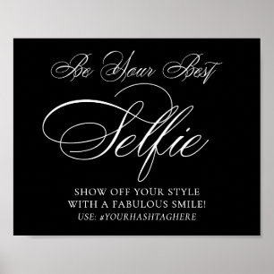 Elegant Selfie Smile White Script Ihr Hashtag Poster