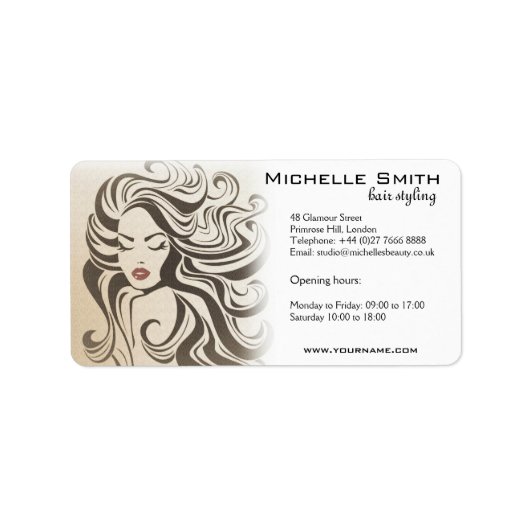 Elegant Sepia Chic Wavy Frisur Extensions Adressaufkleber (Vorne)