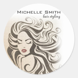 Elegant Sepia Chic Wavy Frisur Extensions Runder Aufkleber