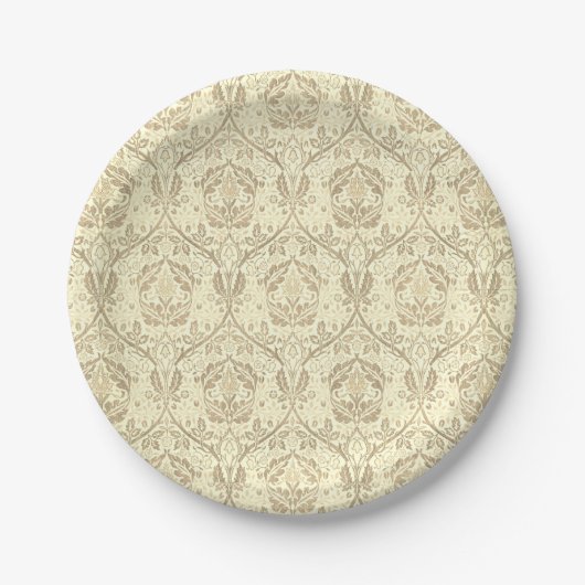 Elegant Sepia Tan Floral Pattern Pappteller (Vorderseite)