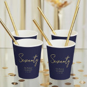Elegant Seventy Birthday Paper Cup Navy Gold Pappbecher