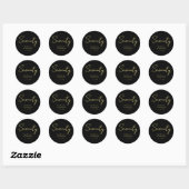 Elegant Seventy Birthday Sticker–Black Gold Script Runder Aufkleber (Blatt)