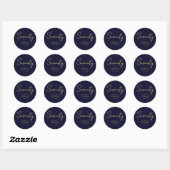 Elegant Seventy Birthday Sticker–Navy Gold Script Runder Aufkleber (Blatt)