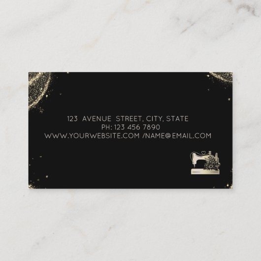 Elegant Sewing Machine Seamstress Gold Dust Black Visitenkarte (Rückseite)