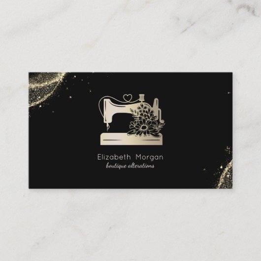 Elegant Sewing Machine Seamstress Gold Dust Black Visitenkarte (Vorderseite)