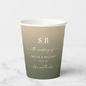 Elegant Shadow Green & Gold Monogrammed Wedding Pappbecher (Rückseite)