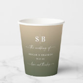 Elegant Shadow Green & Gold Monogrammed Wedding Pappbecher (Vorderseite)