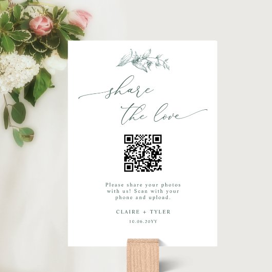 Elegant Share the Liebe, Green Wedding QR Code Sig