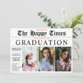 Elegant Share your News 3 Foto Graduation Party Einladung (Stehend Vorderseite)