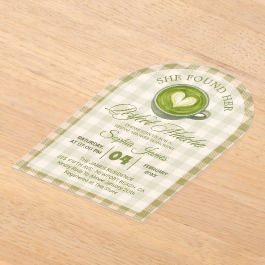 Elegant She fand ihr perfektes Matcha-Brautparty Acryleinladungen (Ablage )