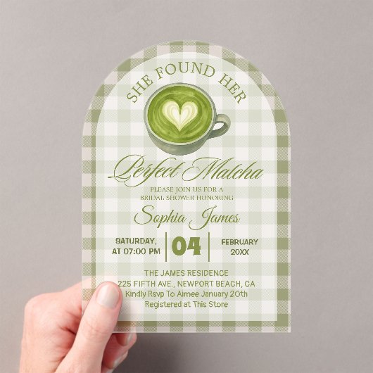 Elegant She fand ihr perfektes Matcha-Brautparty Acryleinladungen (Insitu (Handheld))