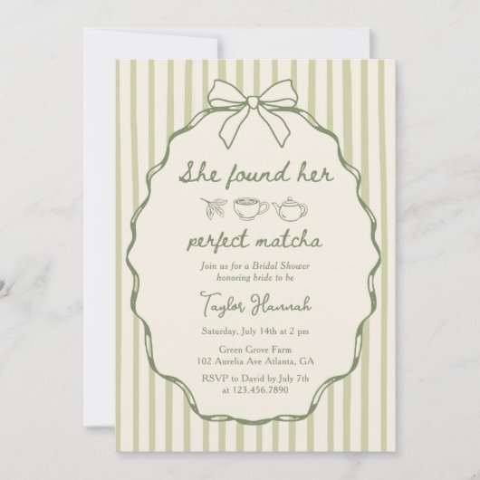 Elegant She fand ihr perfektes Matcha-Brautparty Einladung (Vorderseite)