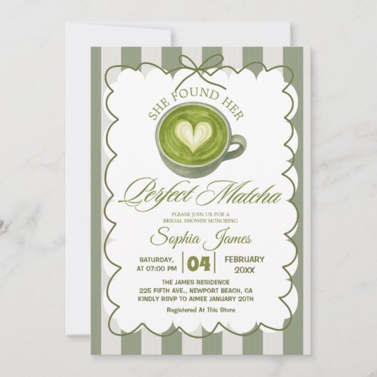 Elegant She fand ihr perfektes Matcha-Brautparty Einladung (Vorderseite)