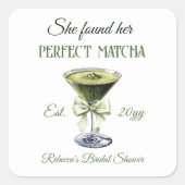 Elegant She fand ihr perfektes Matcha-Brautparty Quadratischer Aufkleber (Vorderseite)