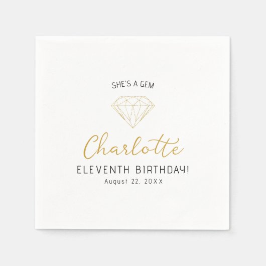 Elegant She is a Gem Birthday Party Napkins Serviette (Vorderseite)