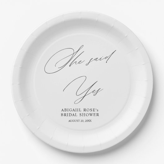 Elegant she Said Yes Brautparty Pappteller (Vorderseite)