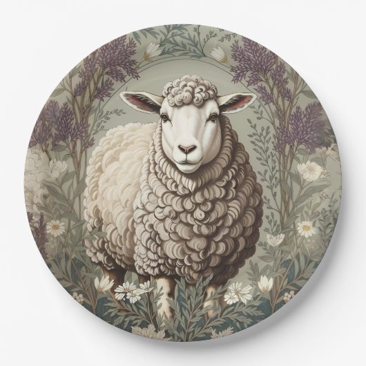 Elegant Sheep Lavender Flower Background Pappteller (Vorderseite)