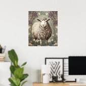 Elegant Sheep Lavender Flower Background Poster (Heimbüro)