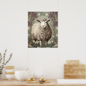 Elegant Sheep Lavender Flower Background Poster (Küche)