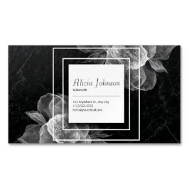 Elegant Sheer Floral & Black Marmor Magnetische Visitenkarte