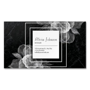 Elegant Sheer Floral & Black Marmor Magnetische Visitenkarte
