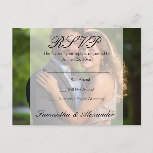 Elegant Sheer Overlay Foto Wedding Einladungspostkarte (Vorderseite)