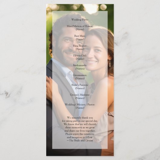 Elegant Sheer Overlay Foto Wedding Programm (Rückseite)