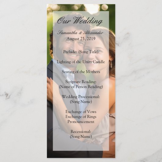 Elegant Sheer Overlay Foto Wedding Programm (Vorderseite)