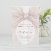 Elegant Sheer Pink Blush Bow Bridal Shower Einladung (Stehend Vorderseite)