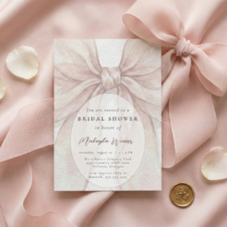 Elegant Sheer Pink Blush Bow Bridal Shower Einladung
