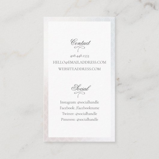 Elegant Sheer Silk Pearl FotoCollage Fotografie Visitenkarte (Rückseite)