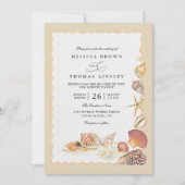 Elegant Shells Beach Sea Sand QR Code Wedding Einladung (Vorderseite)