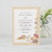 Elegant Shells Beach Sea Sand QR Code Wedding Einladung (Stehend Vorderseite)
