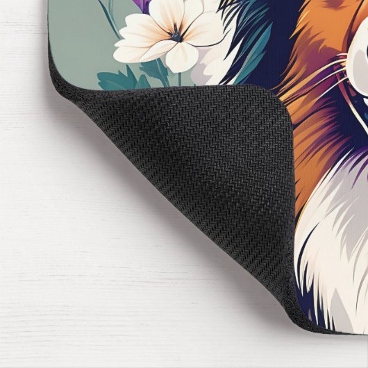 Elegant Shetland Sheepdog mit floral Mousepad (Ecke)