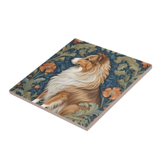 Elegant Shetland Sheepdog William Morris Inspirier Fliese (Seite)