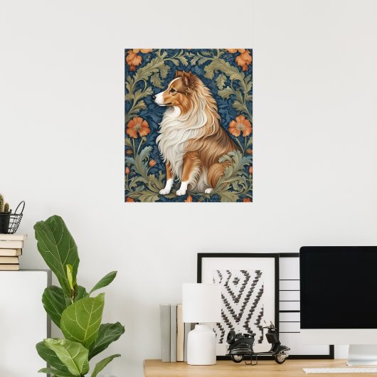 Elegant Shetland Sheepdog William Morris Inspirier Poster (Heimbüro)