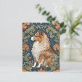 Elegant Shetland Sheepdog William Morris Inspirier Postkarte (Stehend Vorderseite)