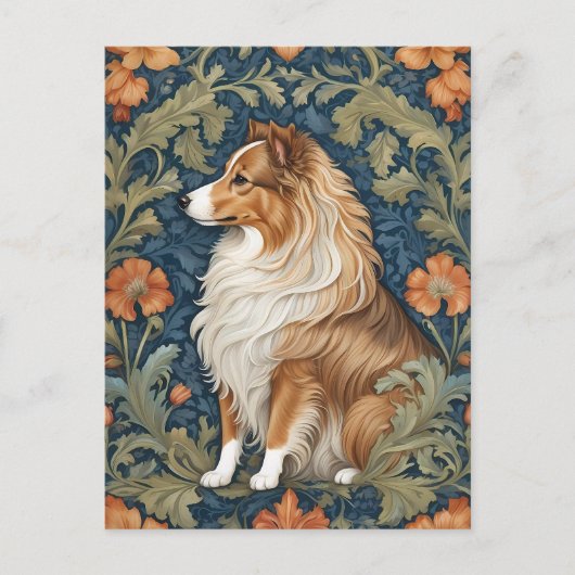 Elegant Shetland Sheepdog William Morris Inspirier Postkarte (Vorderseite)