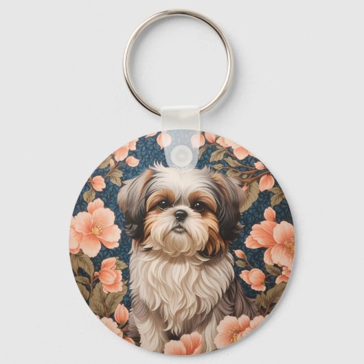 Elegant Shih Tzu Dog William Morris Inspiriert Schlüsselanhänger (Vorderseite)
