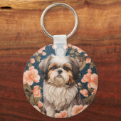 Elegant Shih Tzu Dog William Morris Inspiriert Schlüsselanhänger (Rückseite)